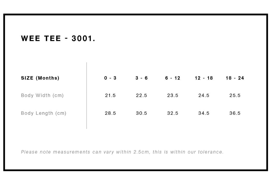 Infant Wee Tee - From 3 months to Size 4 Kids